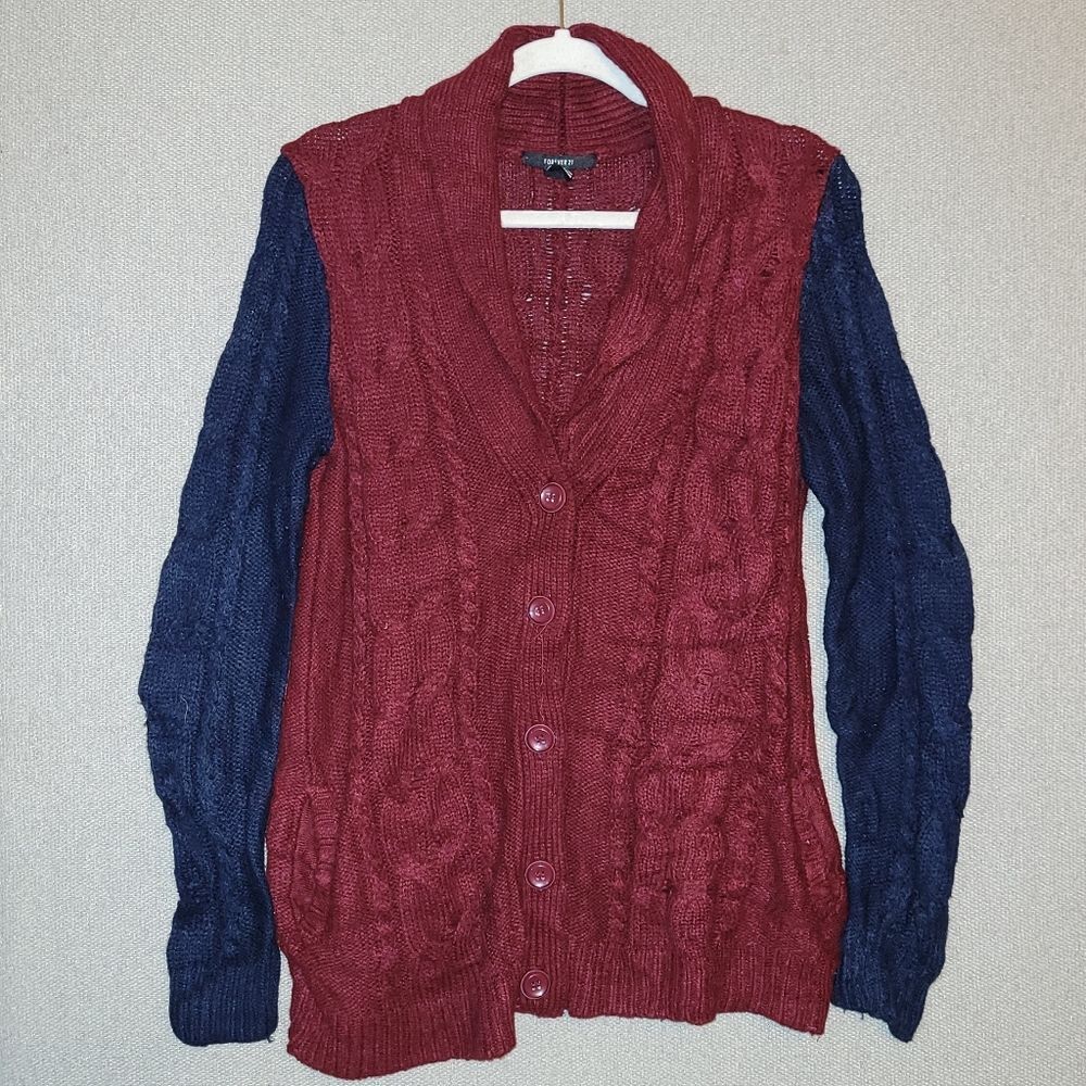 Forever 21 Size Large Burgundy And Blue Knit Sweater Cardigan